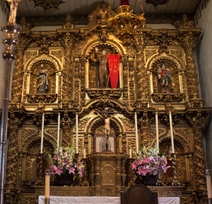 Golden Altar is Adorned with 52 Angel Faces. Building is Oldest in California in Current Use.