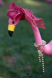 Holiday Flamingo with Beads and Pink Ribbon