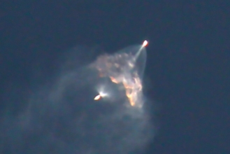 SpaceX Launch December 8, 2022 - Zoomed View of Booster Separation